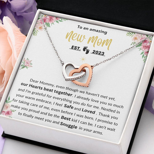 To an Amazing New Mom. Interlocking Hearts Necklace