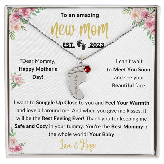 To An Amazing New Mom- Footprint Necklace